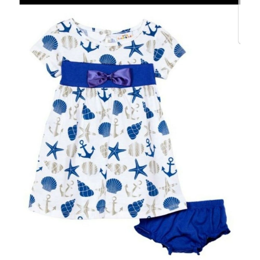 Girl's Sweet & Soft Blue Seashell Babydoll Line Dress Size 2T Cute With Bow